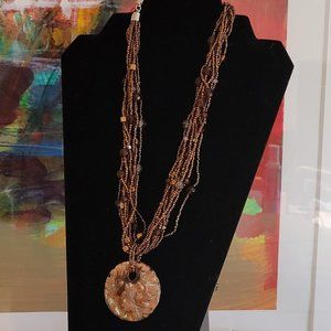 Copper Beaded Necklace with Glass Pendent